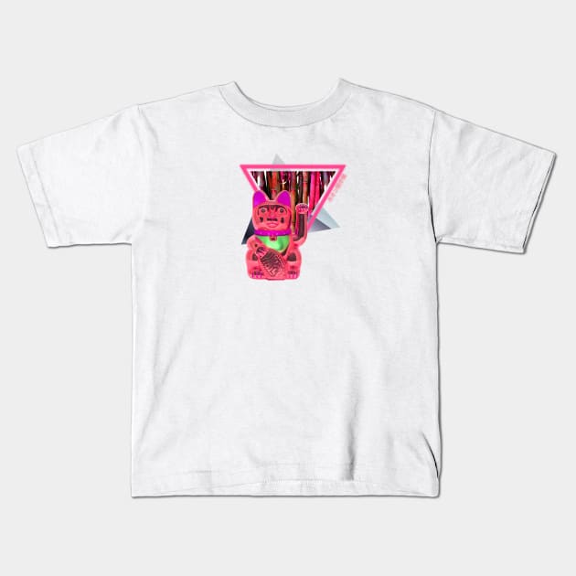 Maneki Neko Synthwave Vaporwave Aesthetic Kids T-Shirt by Shirt Vibin